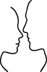 Optical illusion vector with human profiles and vase shape, black and white outline for perception, psychology and design themes