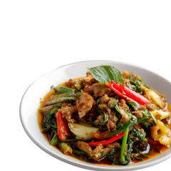 Vibrant seafood and vegetable stir-fry thai cuisine culinary delights indoor setting close-up view flavorful experience