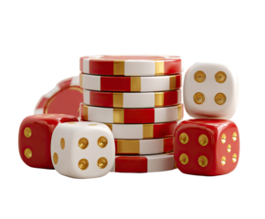 Stacked casino chips and dice