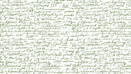 Seamless white pattern of abstract illegible handwritten text. Vintage grunge calligraphy script, old book document. Vector illustration of monochrome unreadable handwriting cursive poetry