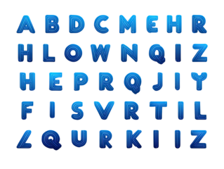 A grid of bold, blue, pixelated letters