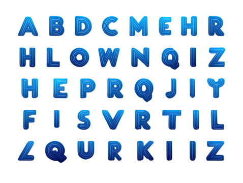A grid of bold, blue, pixelated letters