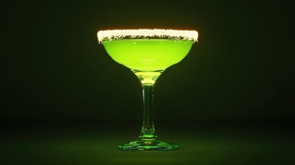 Vibrant green cocktail in martini glass with sparkling rim