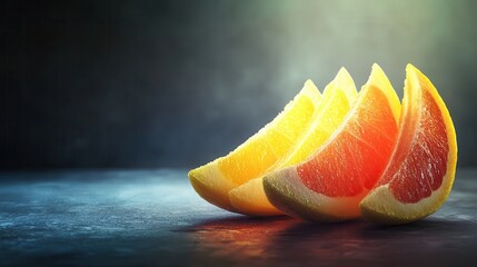 Citrus harmony a row of grapefruit and orange slices bathed in soft light