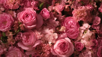 Lush pink floral tapestry in soft light. Artificial intelligence image