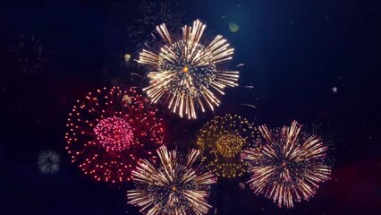 Animated film of a festive fireworks display, a view of the night sky during Christmas and New Year - Powered by Adobe