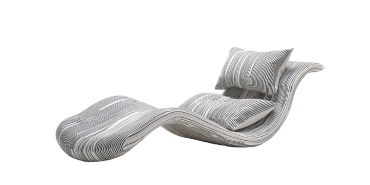 Gray chaise lounge with striped upholstery