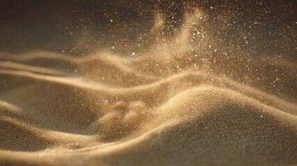 Mystical sand dune with glittering particles. Artificial intelligence image