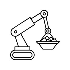Robotic Excavator Arm Icon with Mining Bucket Automation