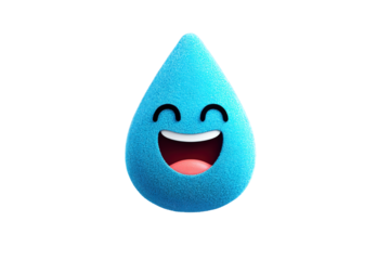 Happy Blue Water Drop Character Smiling with Open Mouth on Transparent Background