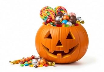 candy in pumpkin Halloween on white background isolated