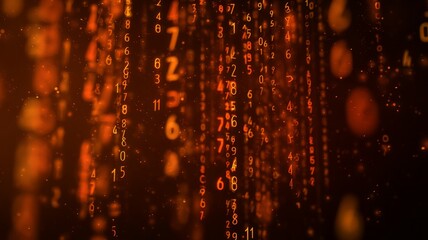 Glowing numeric matrix in amber tones. Artificial intelligence image