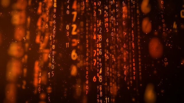 Glowing numeric matrix in amber tones. Artificial intelligence image