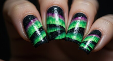 Aurora Borealis Nail Art Stunning Green and Purple Design