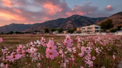 Fototapeta premium Pink Wildflowers at Dusk