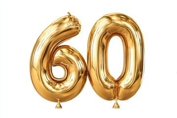 Gold number sixty balloons isolated on white background perfect for a sixtieth birthday celebration