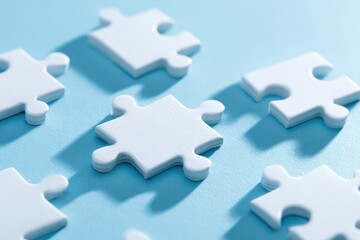 Obraz premium White puzzle pieces on light blue background