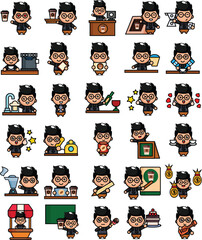 cute coffee waiter male cartoon