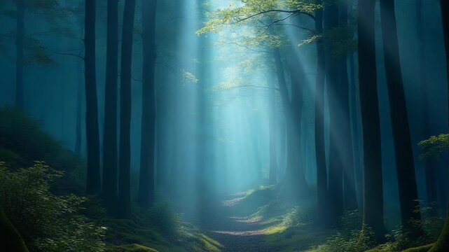 enchanted forest in magical light