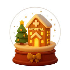 Gingerbread Clinic Christmas cookie hospital with medical cross cute festive winter icon.