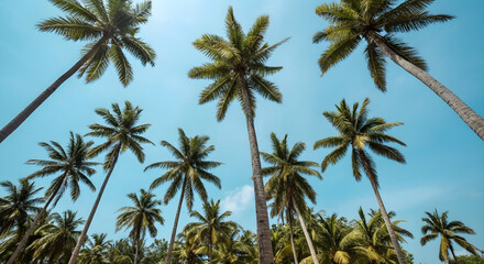 A Lush Tropical Oasis Palm Trees Swaying Under a Clear Blue Sky Inviting Relaxation and Escape to a Peaceful Paradise