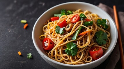 Delicious Asian Noodles Bowl with Fresh Vegetables – High-Resolution Food Photography