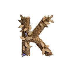 Fototapeta premium Decorative Letter K Made of Natural Twigs and Leaves for Eco-Friendly Design