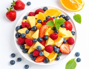 Fresh Fruit Platter with Vibrant Colors on White Background