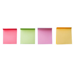 Fototapeta premium Colorful Sticky Notes: Four vibrant sticky notes arranged in a row, each with a different color, inviting to capture thoughts and ideas.