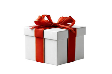 Red ribboned gift box on transparent bg