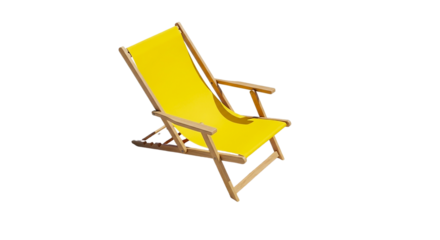 Bright Yellow Deck Chair on Transparent Background Beach Relaxation Vacation Getaway Summer Holiday Leisure Time Comfort