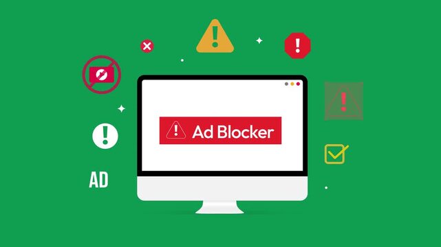 Ad block application concept showing on the computer screen with green screen in the backdrop, 4k animation