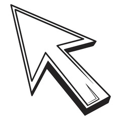 Stylized black and white arrow cursor pointing diagonally with a drop shadow effect on a white background created with generated ai