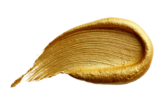 Bright gold paint stroke on transparent background