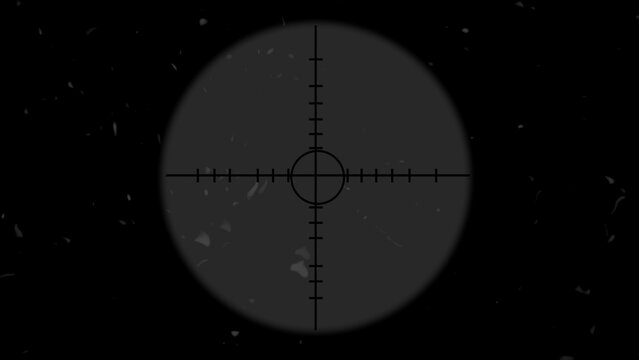 Black and white sniper scope reticle with crosshairs and target circle against a dark background aiming