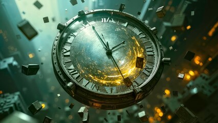 Fantasy scene of a broken clock