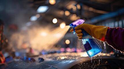 Car Detailing In Garage At Night