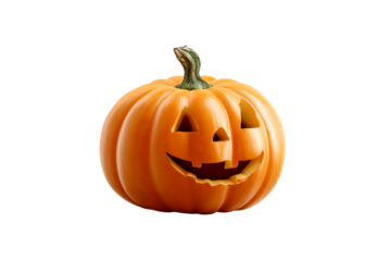 Carved pumpkin with smiling face at Halloween