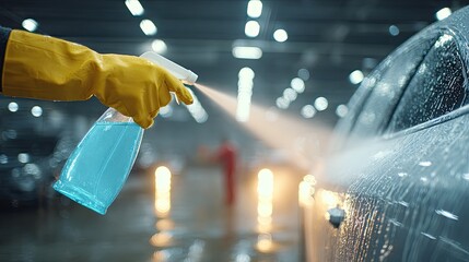 Car Wash Detailing Service Spraying Foam On Vehicle