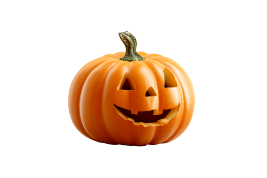 Carved pumpkin with smiling face at Halloween
