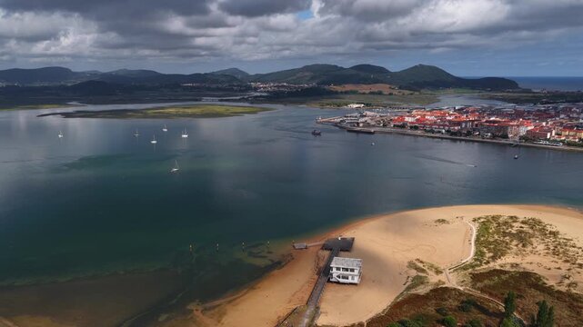 aerial view of coast of Cantabria, Laredo resort on the Cantabrian coast of Spain, tourism in northern Spain, Spanish coastal landscape