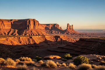 Layered Sandstone Buttes and Mesas in Desert Plateau