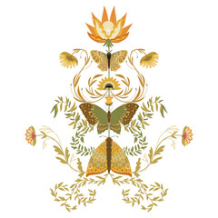 Floral arrangement featuring butterflies in a rustic autumn composition with wild plants