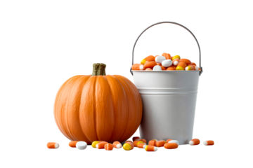 Autumn celebration with pumpkin and candy bucket