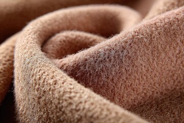 Close-up of soft, textured fabric in a pale peach hue, showing folds and subtle variations in tone