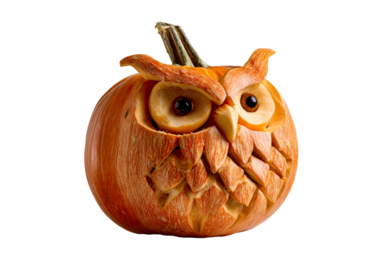 Creative owl carved from pumpkin for autumn decor