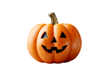 Smiling carved pumpkin on clear backdrop