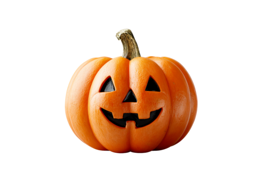 Smiling carved pumpkin on clear backdrop