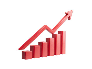 Red 3D bar graph with upward trend
