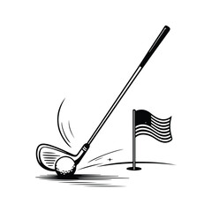 Golf Club and Ball Illustration with Flag for Sports and Recreation Concept Poster, Vector modern illustration